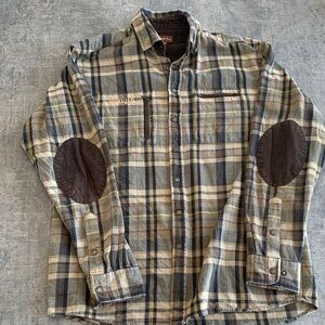 Harkila Plaid Button-Down Shirt with Elbow Patches & Snap closure.